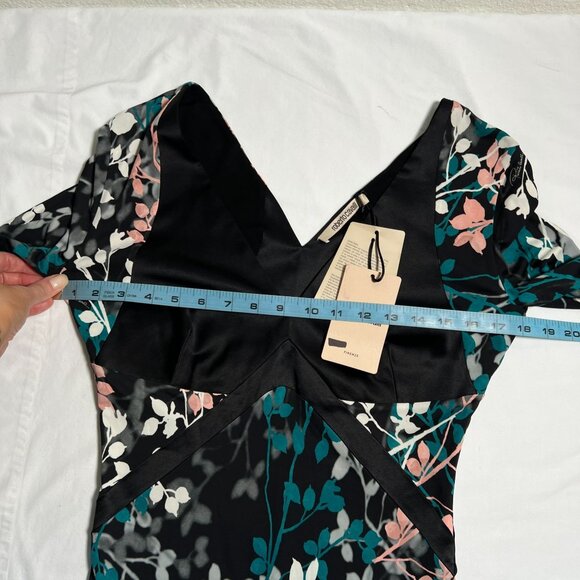 NWT roberto cavalli Dress Leaf Botanical Print Knit V-neck Black Green Pink US 6 - Picture 8 of 16